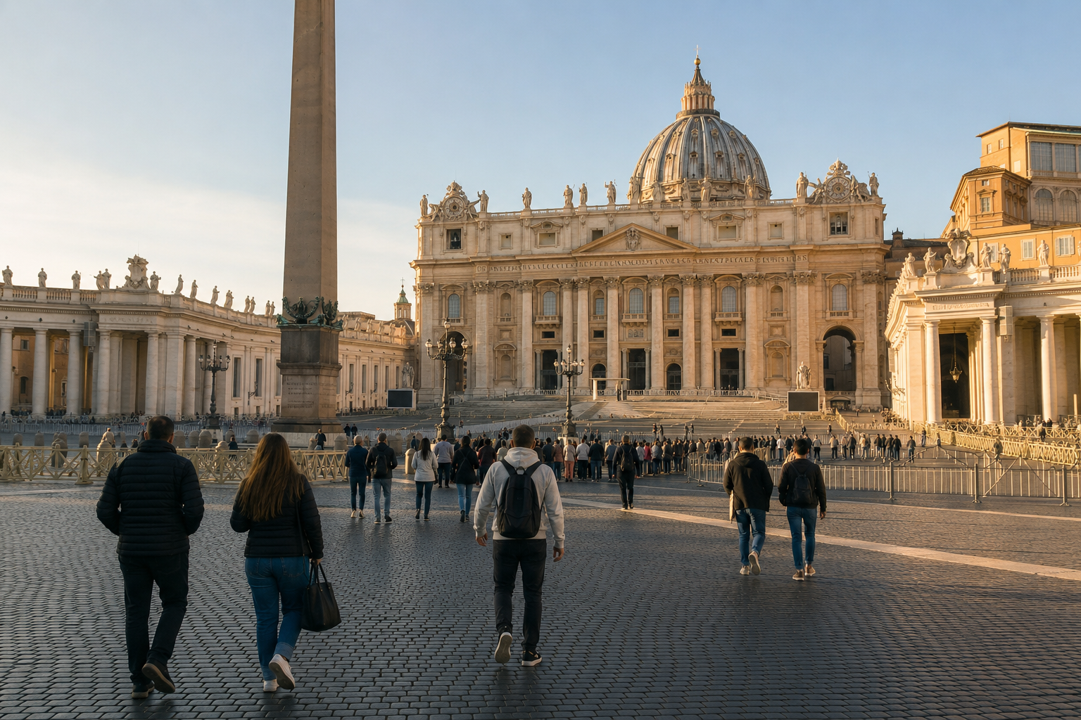 Visitors arriving at St. Peter’s Basilica in Vatican City during the early morning