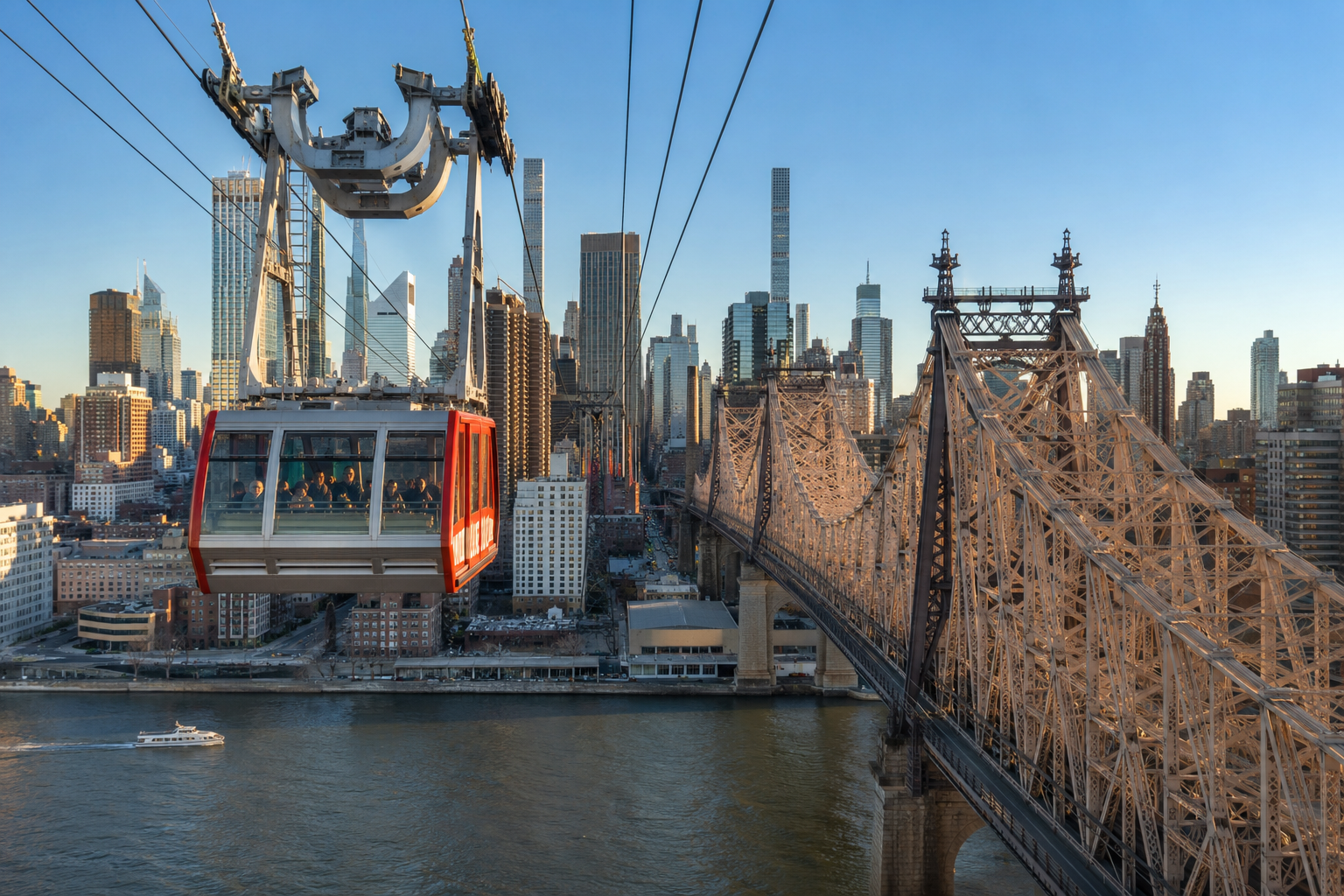 Roosevelt Island Tramway beside Queensboro Bridge in New York City